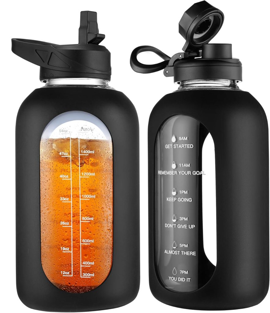 Half Gallon Glass Water Bottle with Straw & Handle