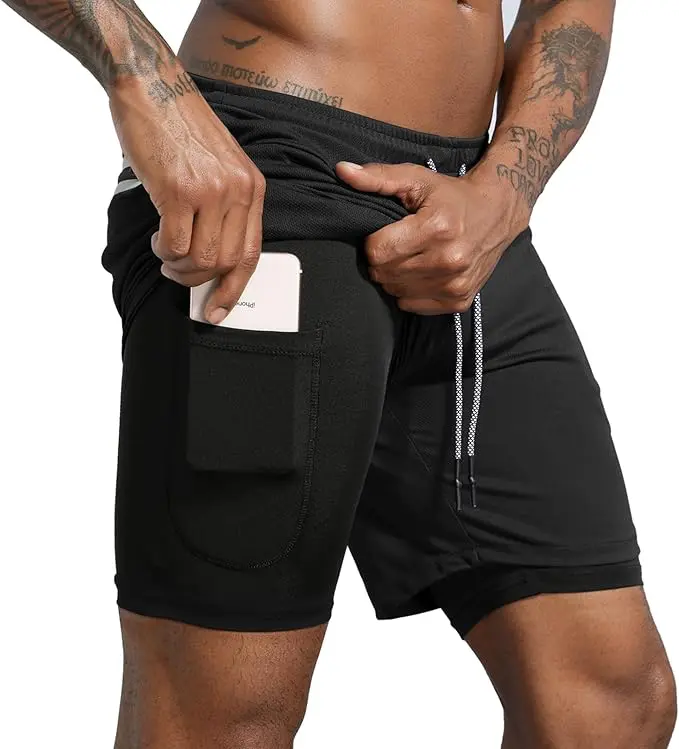 Men’s Black 2-in-1 Workout Running Shorts