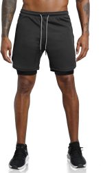 Men’s Black 2-in-1 Workout Running Shorts