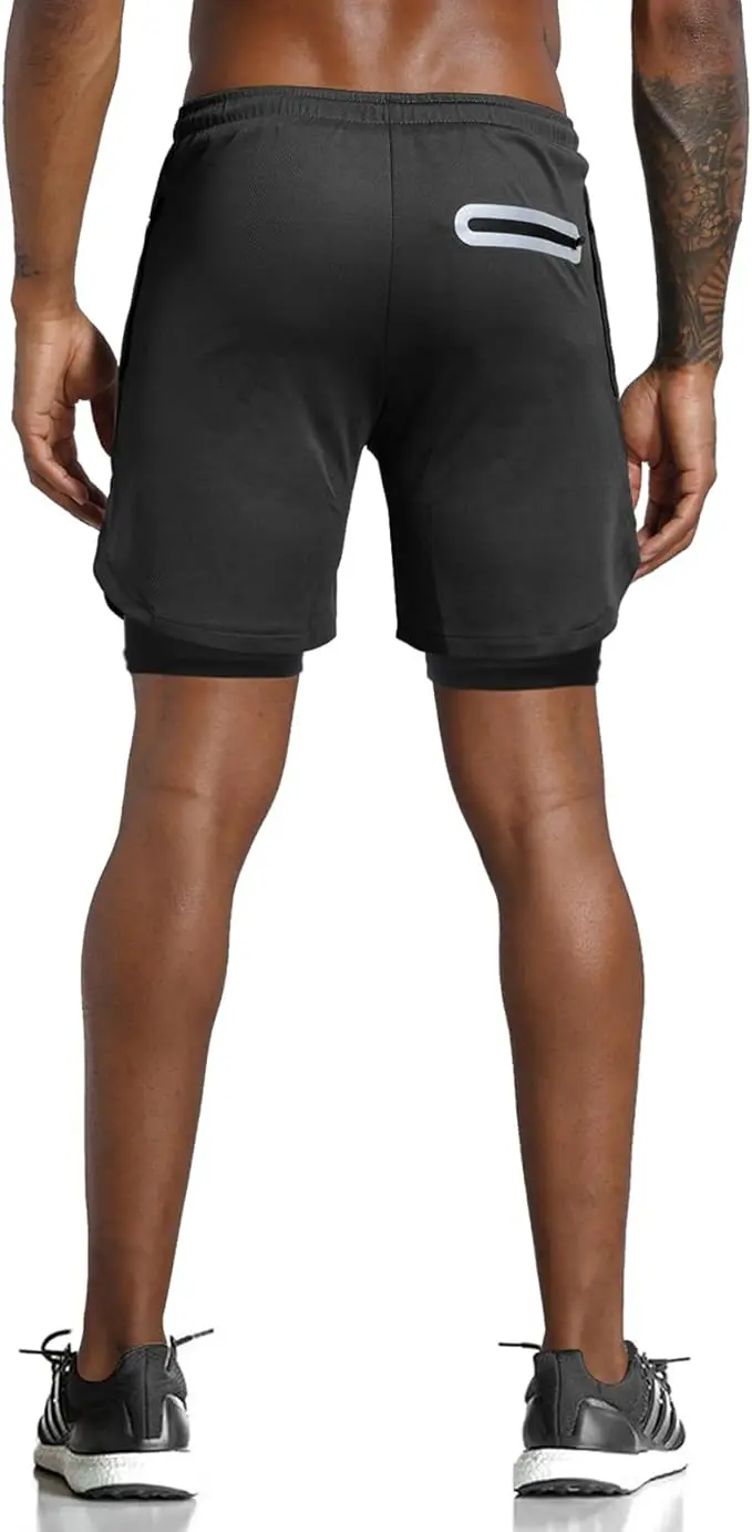 Men’s Black 2-in-1 Workout Running Shorts