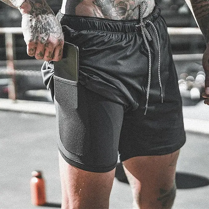Men’s Black 2-in-1 Workout Running Shorts