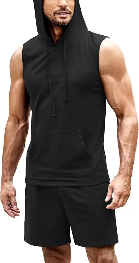 Men’s Sleeveless Hoodie Workout Set