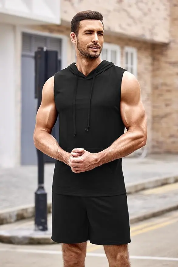 Men’s Sleeveless Hoodie Workout Set