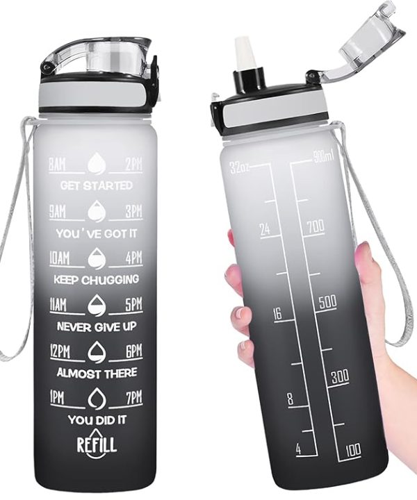 Motivational Water Bottle with Time Marker & Straw