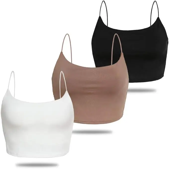 Women’s Double Layer Cami Crop Tops – 3-Pack