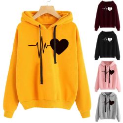 Heart Print Women's Hoodie - Streetwear Pullover