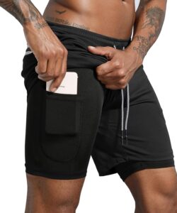 Men’s Black 2-in-1 Workout Running Shorts