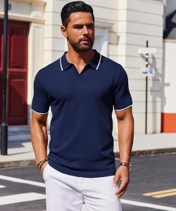 Men’s Navy Blue Polo Shirt - Casual Summer Golf Shirt